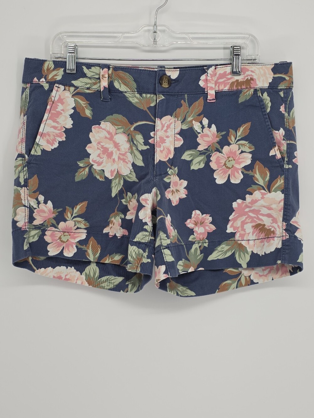 American Eagle Twill Midi Blue Pink Floral Shorts Size 14